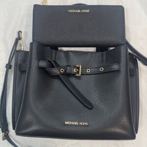 Michael Kors Emilia Belted Shoulder Bag & Wallet Set Black Leather